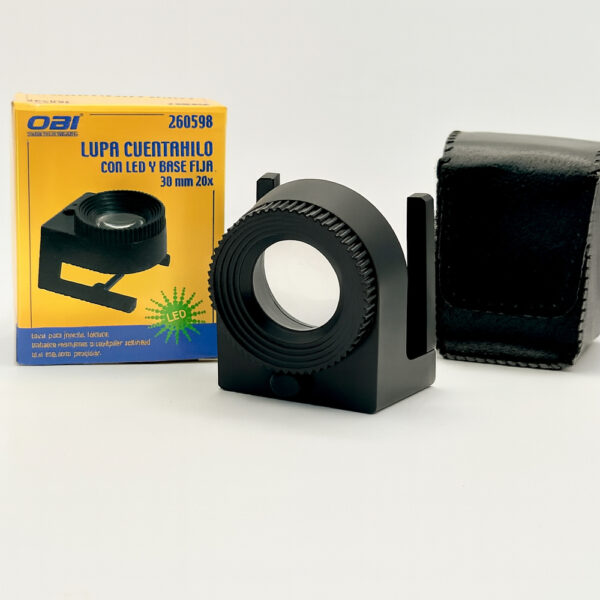 Lupa cuenta hilos OBI con LED y base fija, 30 mm, 20x soporte FI resultado