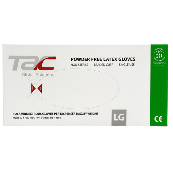 Guantes de látex desechables TAC Global Solutions, talla L, caja con 100 piezas