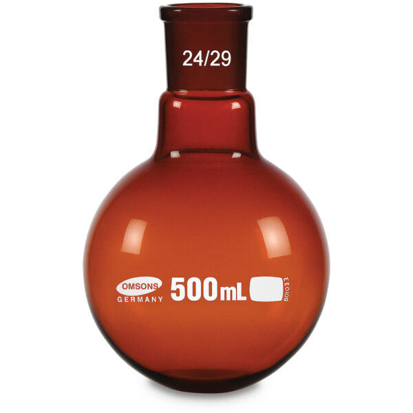 Matraces de fondo plano de un solo cuello de color ámbar Matraces de fondo plano de un solo cuello de color ámbar