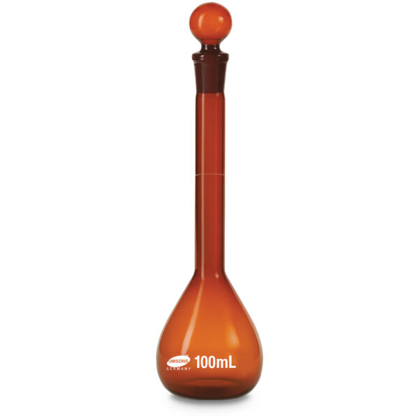 Matraz volumétrico ámbar clase A con código de color DIN/ISO