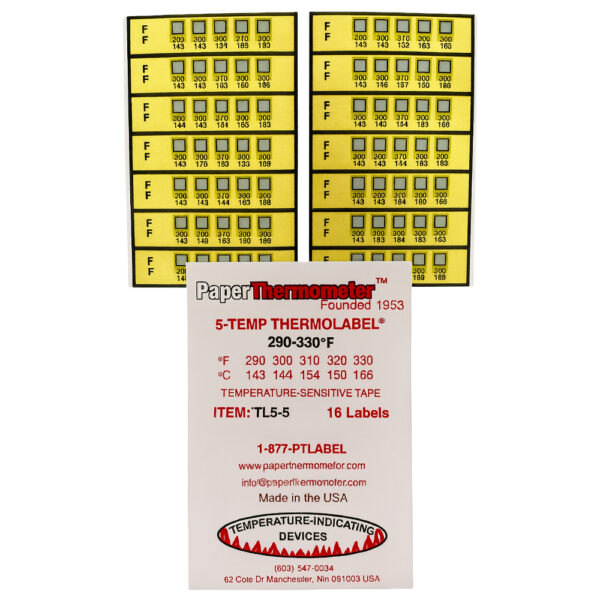 Tiras indicadoras de temperatura de 143- 166 °C Thermolabel